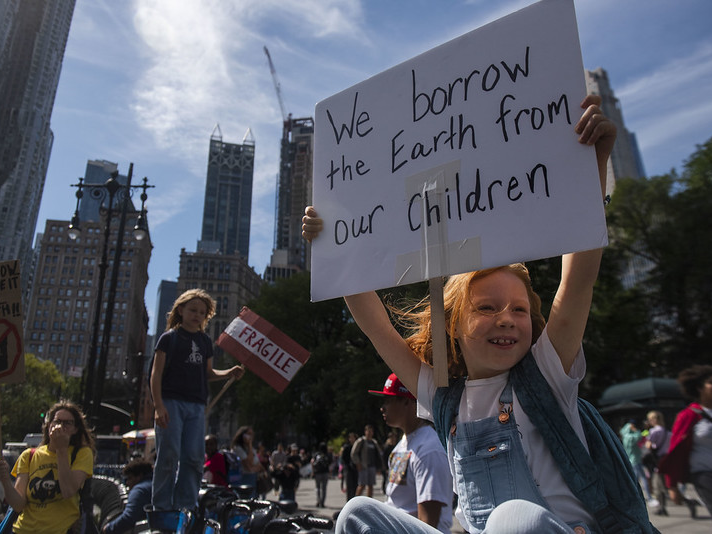 Scenes in downtown New York as part of the youth-lead global #ClimateStrike. Young people led millions around the world in marches demanding action on climate change days before the UN Climate Action Summit (23 September).     Photo: UN Women/Amanda Voisard