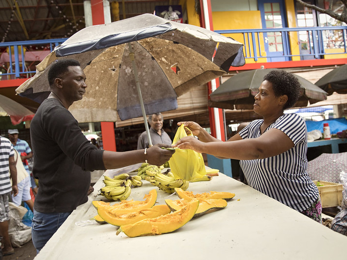 Lucy Louise has been selling bananas, limes, mint, and pumpkin at Victoria Market in Port Victoria, Seychelles for over six years. 